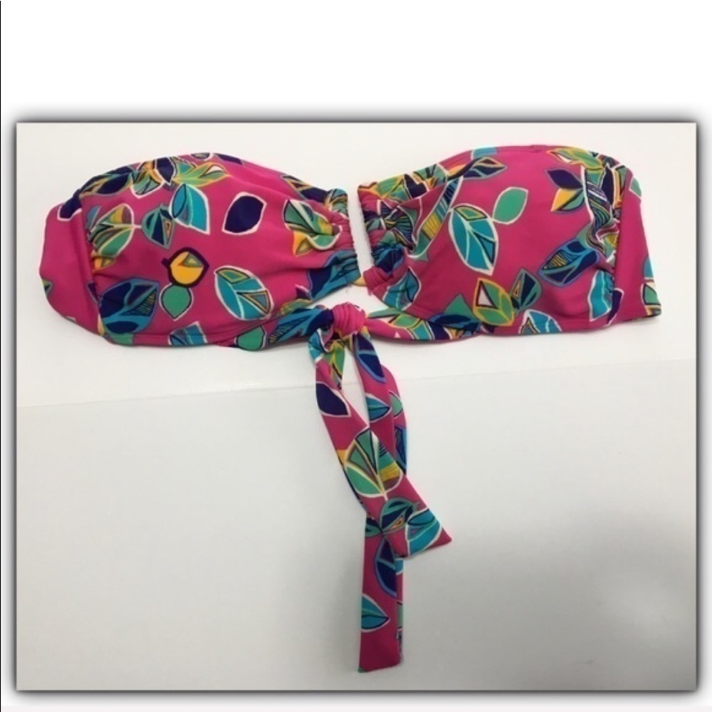 aerie tropical print adjustable padded strapless bikini bandeau top size medium